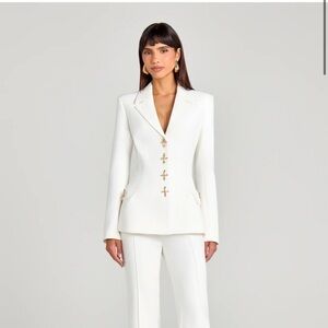 NADINE MERABI White Blazer with Gold Chain Detail